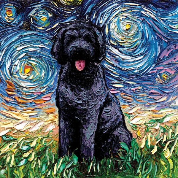 Starry Night Collection: Black Labradoodle Night by Aja Trier