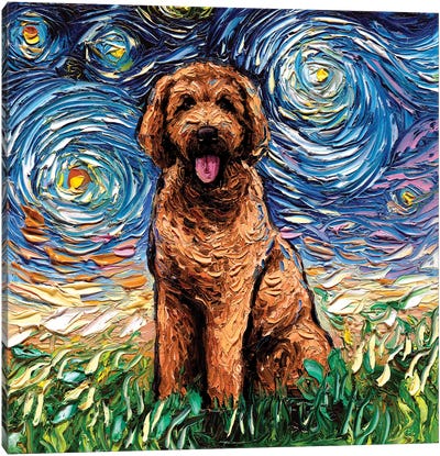 Apricot Goldendoodle Night Canvas Art Print - Starry Night Collection