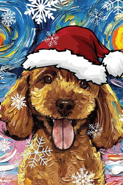 Christmas Animals: Apricot Poodle Puppy Santa by Aja Trier