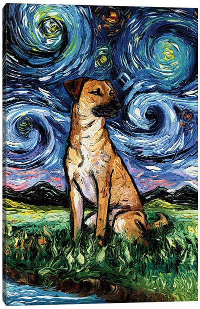 Black Mouth Cur Night Canvas Art Print - Starry Night Collection