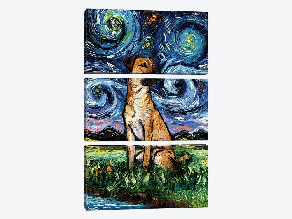 Black Mouth Cur Night by Aja Trier 3-piece Canvas Wall Art