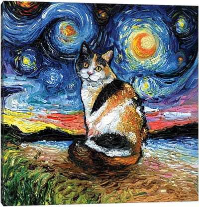Calico Night Canvas Art Print - Calico Cat Art