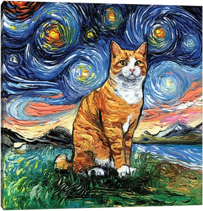 Orange Tuxedo Tabby Night Canvas Art Print - Animal Humor Art