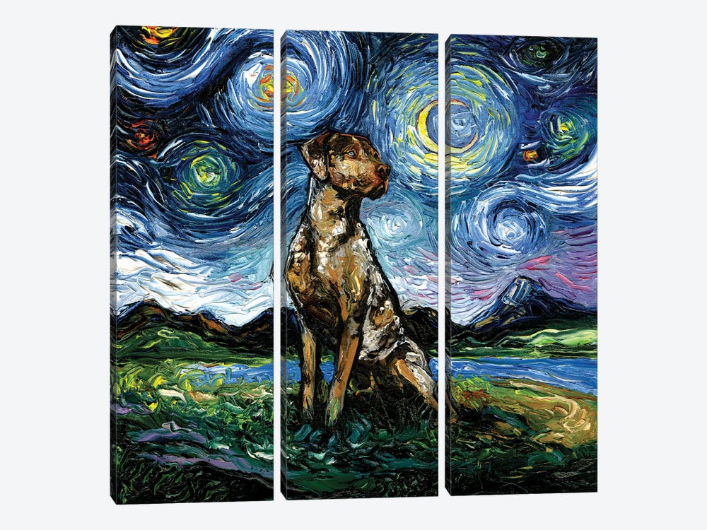 Catahoula Leopard Dog Night by Aja Trier 3-piece Canvas Print