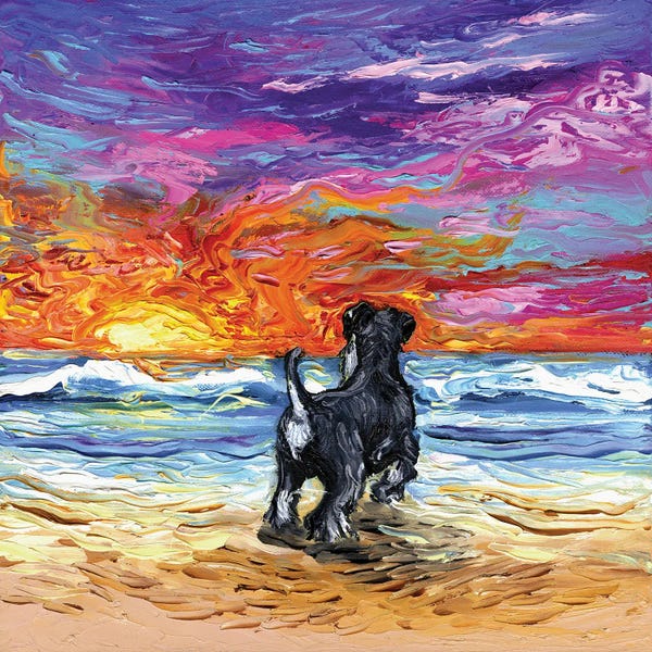 Beach Sunrises & Sunsets: Beach Days - Schnauzer by Aja Trier