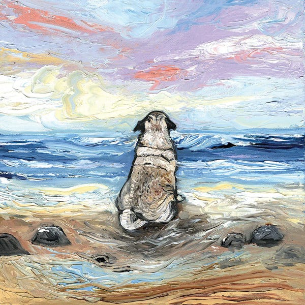 Large Art for Bathroom - Canvas Prints: Beach Days - Pug by Aja Trier