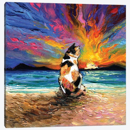 Beach Days - Calico Cat Canvas Print #AJT470} by Aja Trier Canvas Artwork