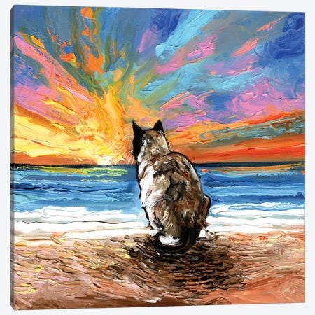 Beach Days - Snowshoe Cat Canvas Print #AJT472} by Aja Trier Canvas Art