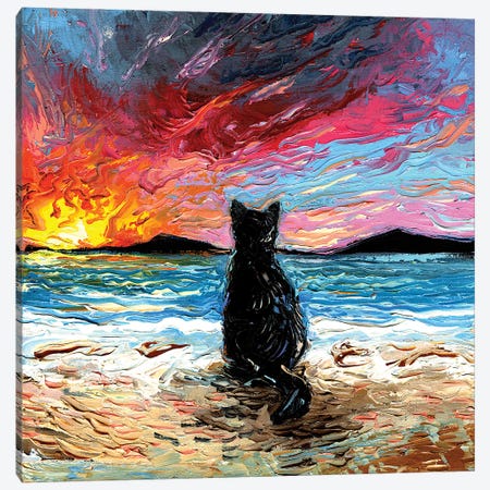 Beach Days -  Black Cat Canvas Print #AJT476} by Aja Trier Art Print