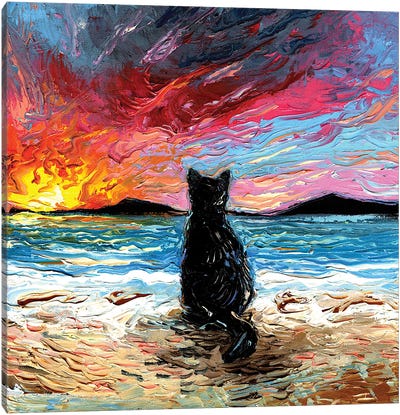Beach Days -  Black Cat Canvas Art Print - Pet Industry