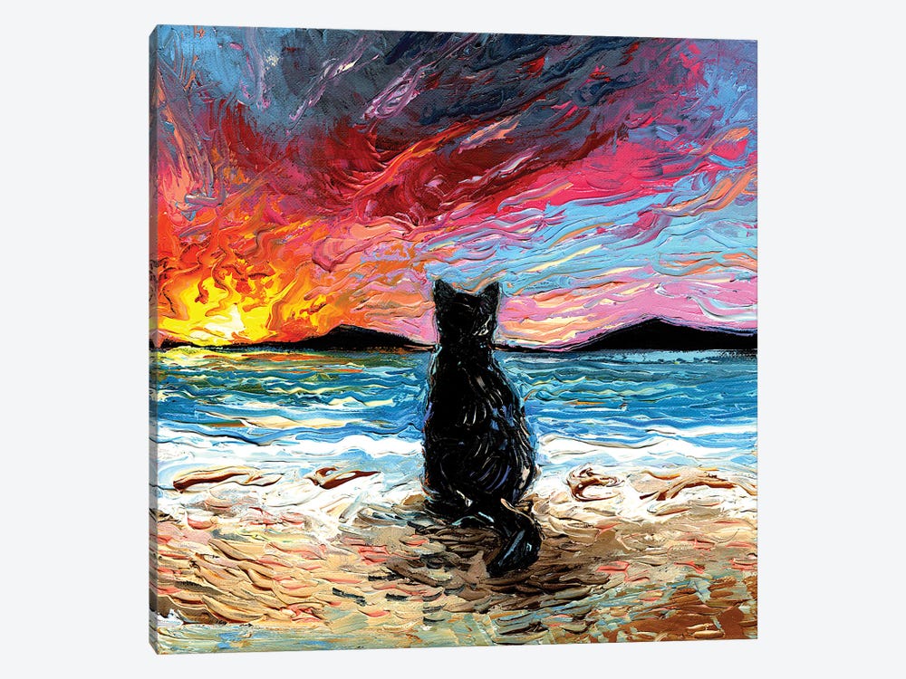 Beach Days -  Black Cat by Aja Trier 1-piece Canvas Art Print