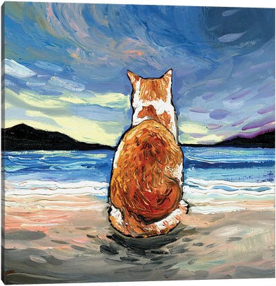 Beach Days -  Orange and White Tabby Canvas Art Print - Aja Trier