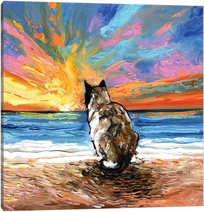 Beach Days -  Snowshoe Cat Canvas Art Print - Beach Sunrise & Sunset Art