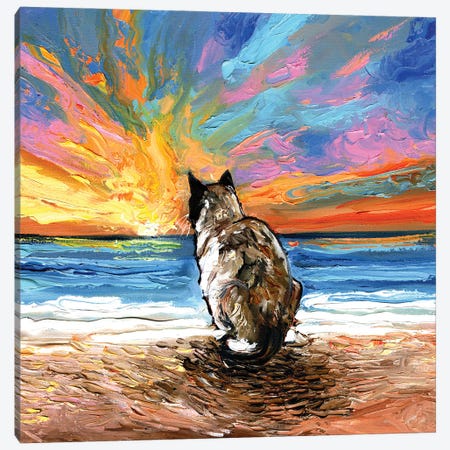 Beach Days -  Snowshoe Cat Canvas Print #AJT479} by Aja Trier Canvas Wall Art