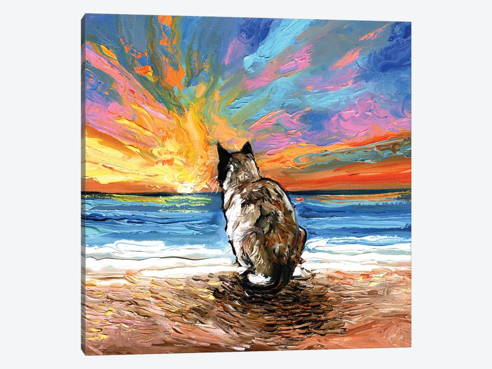 Beach Days -  Snowshoe Cat by Aja Trier 1-piece Canvas Wall Art