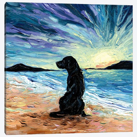 Beach Days -  Black Labrador Canvas Print #AJT480} by Aja Trier Art Print