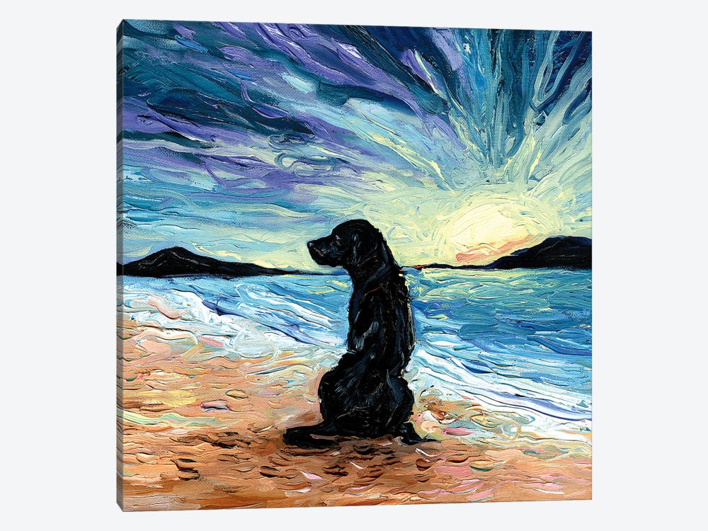 Beach Days -  Black Labrador by Aja Trier 1-piece Canvas Wall Art