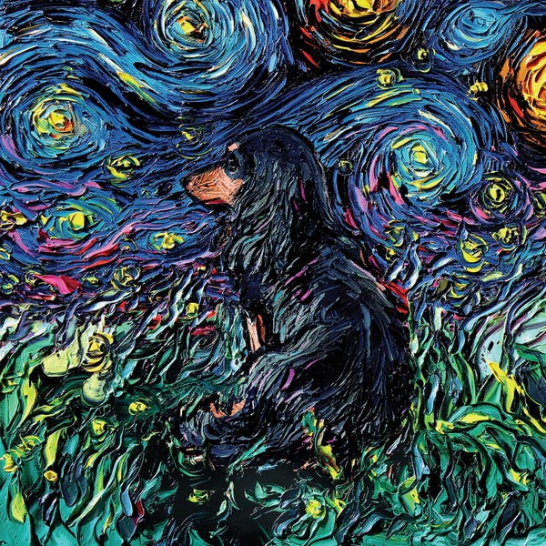 All Things Van Gogh: Black and Tan Long Hair Dachshund Night by Aja Trier