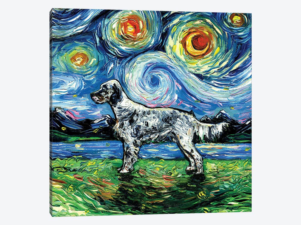 English Setter Night by Aja Trier 1-piece Canvas Artwork