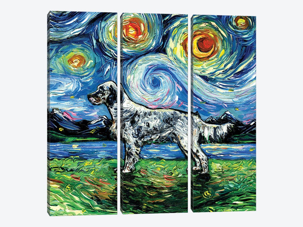 English Setter Night by Aja Trier 3-piece Canvas Art