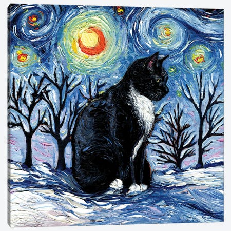 Winter Night - Tuxedo Cat Canvas Print #AJT494} by Aja Trier Canvas Art Print