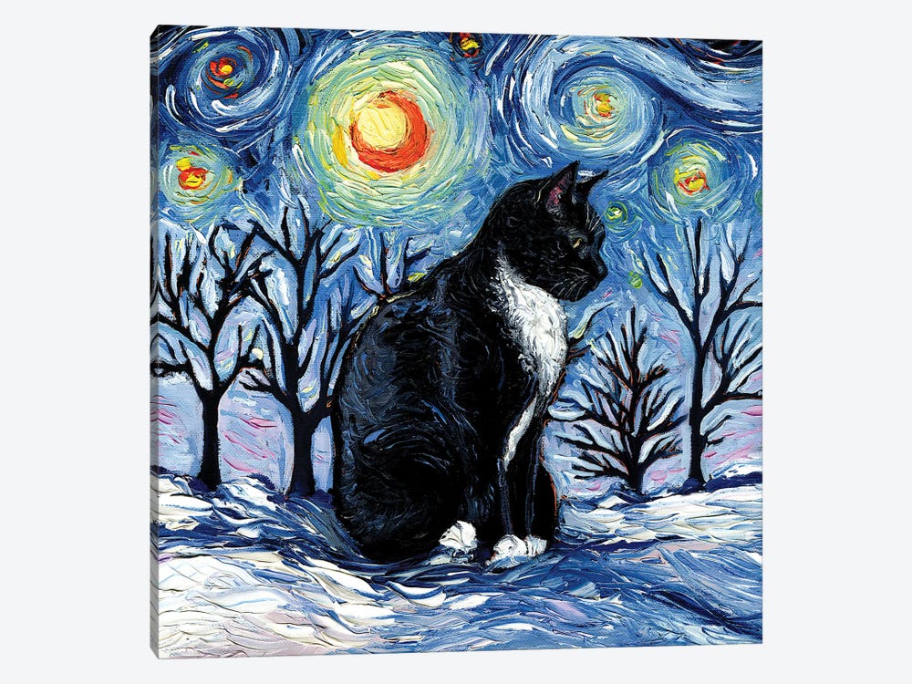 Winter Night - Tuxedo Cat by Aja Trier 1-piece Canvas Print