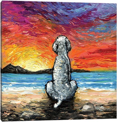 Beach Days - White Poodle Canvas Art Print - Aja Trier