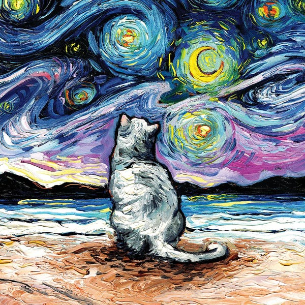 Starry Night Collection: White Cat Night II by Aja Trier