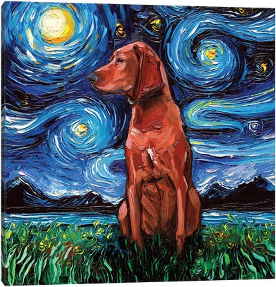 Redbone Coonhound Night Canvas Art Print - Starry Night Collection