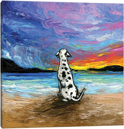 Beach Days - Dalmatian Canvas Art Print - Beach Sunrise & Sunset Art
