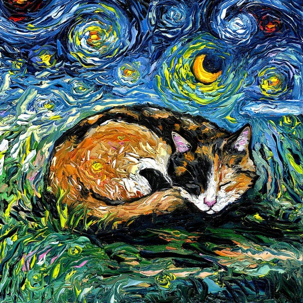 Kids Animal Art: Sleepy Calico Night by Aja Trier