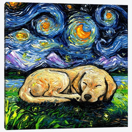 Sleepy Yellow Labrador Night Canvas Print #AJT515} by Aja Trier Canvas Wall Art