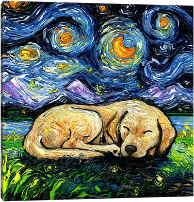Sleepy Yellow Labrador Night Canvas Art Print - Labrador Retriever Art