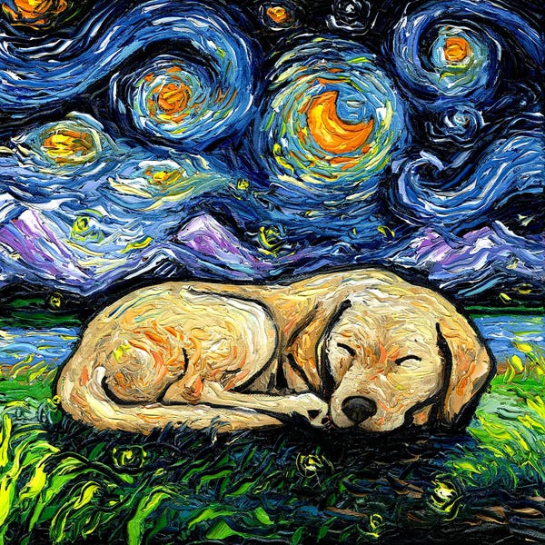 Kids Animal Art: Sleepy Yellow Labrador Night by Aja Trier