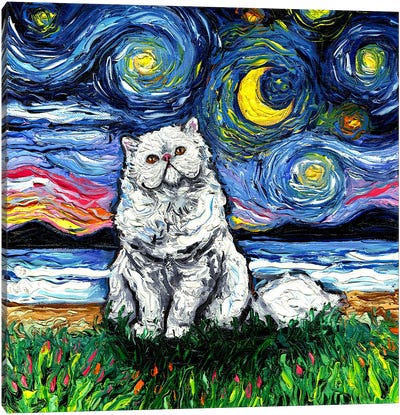 White Persian Night Canvas Art Print - Persian Cat Art