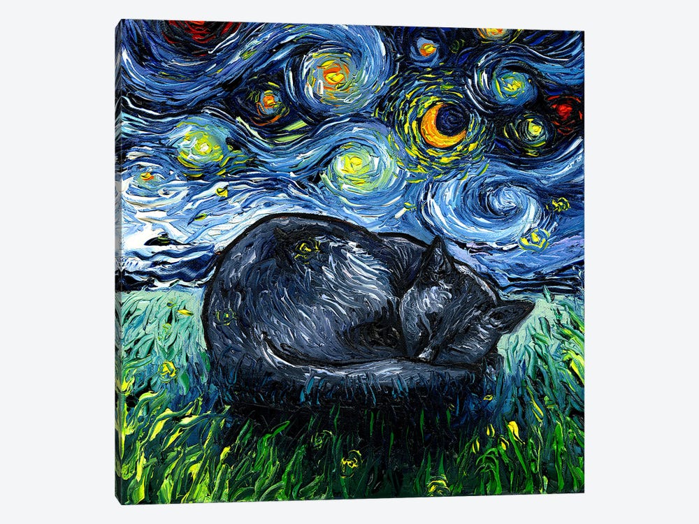Sleepy Black Cat Night by Aja Trier 1-piece Canvas Print