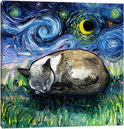 Sleepy Siamese Night Canvas Art Print - Night Sky Art