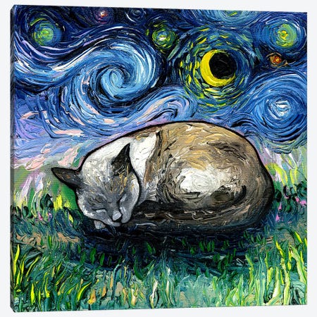 Sleepy Siamese Night Canvas Print #AJT518} by Aja Trier Canvas Print