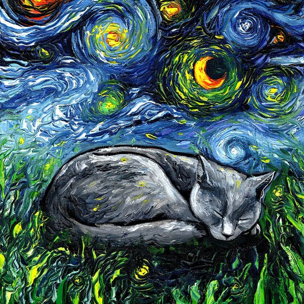 Kids Animal Art: Sleepy Russian Blue Night by Aja Trier