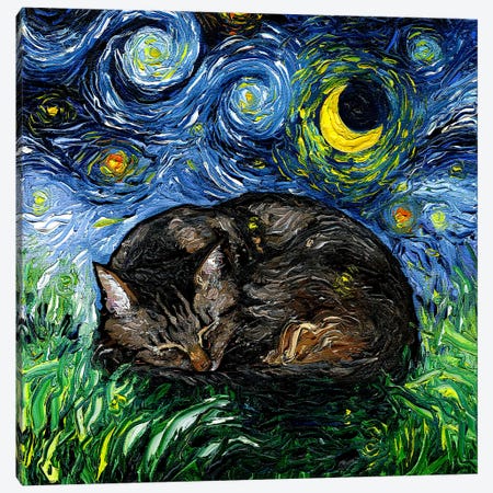 Sleepy Brown Tabby Night Canvas Print #AJT522} by Aja Trier Canvas Art