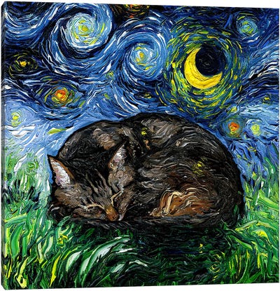 Sleepy Brown Tabby Night Canvas Art Print - Tabby Cat Art