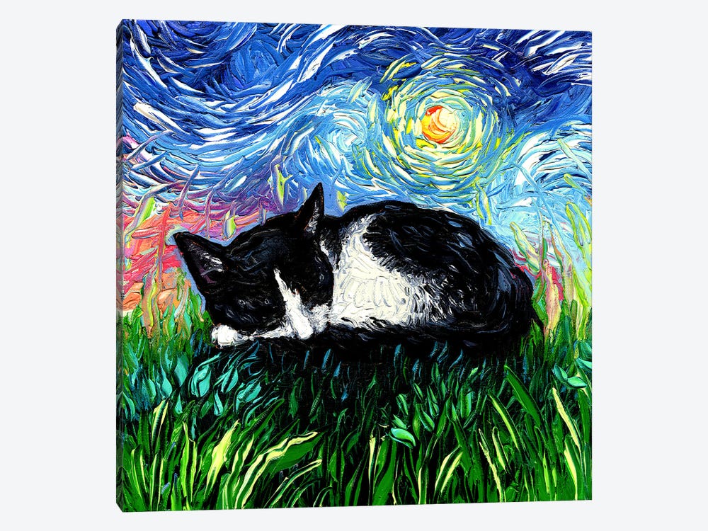 Sleepy Tuxedo Kitten Night by Aja Trier 1-piece Canvas Art