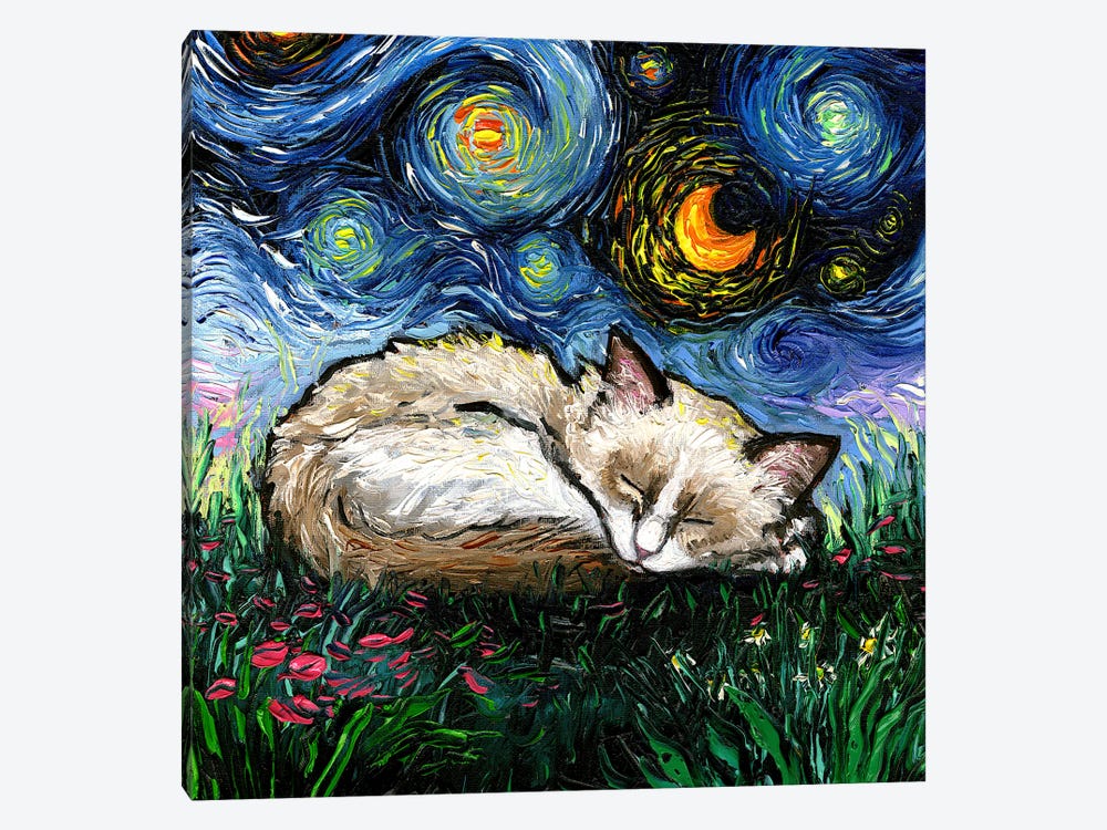 Sleepy Ragdoll Kitten Night by Aja Trier 1-piece Art Print