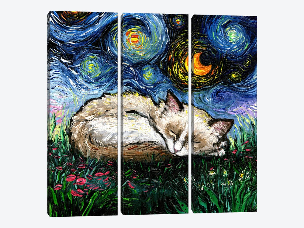 Sleepy Ragdoll Kitten Night by Aja Trier 3-piece Art Print