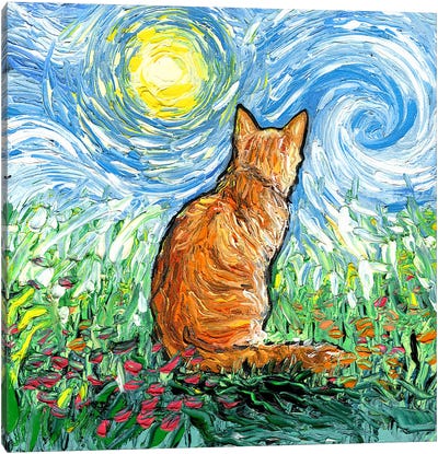 Spring Morning Canvas Art Print - Orange Cat Art