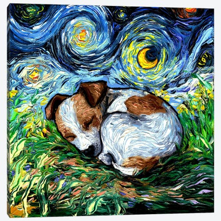 Sleepy Jack Russell Pup Night Canvas Print #AJT531} by Aja Trier Canvas Print