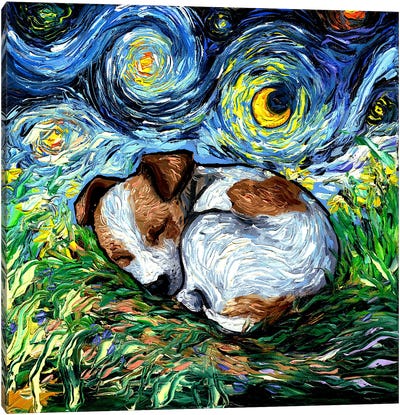 Sleepy Jack Russell Pup Night Canvas Art Print - Jack Russell Terrier Art