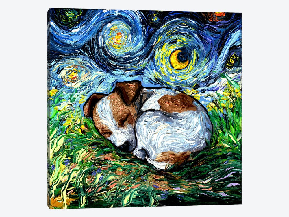 Sleepy Jack Russell Pup Night by Aja Trier 1-piece Canvas Art Print