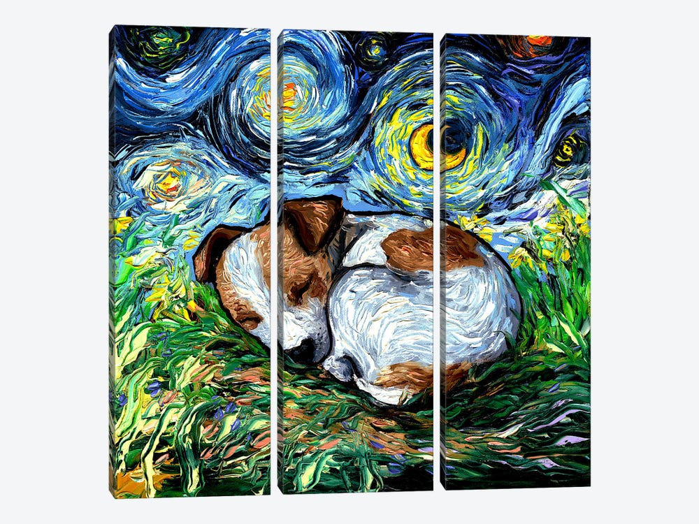 Sleepy Jack Russell Pup Night by Aja Trier 3-piece Canvas Print