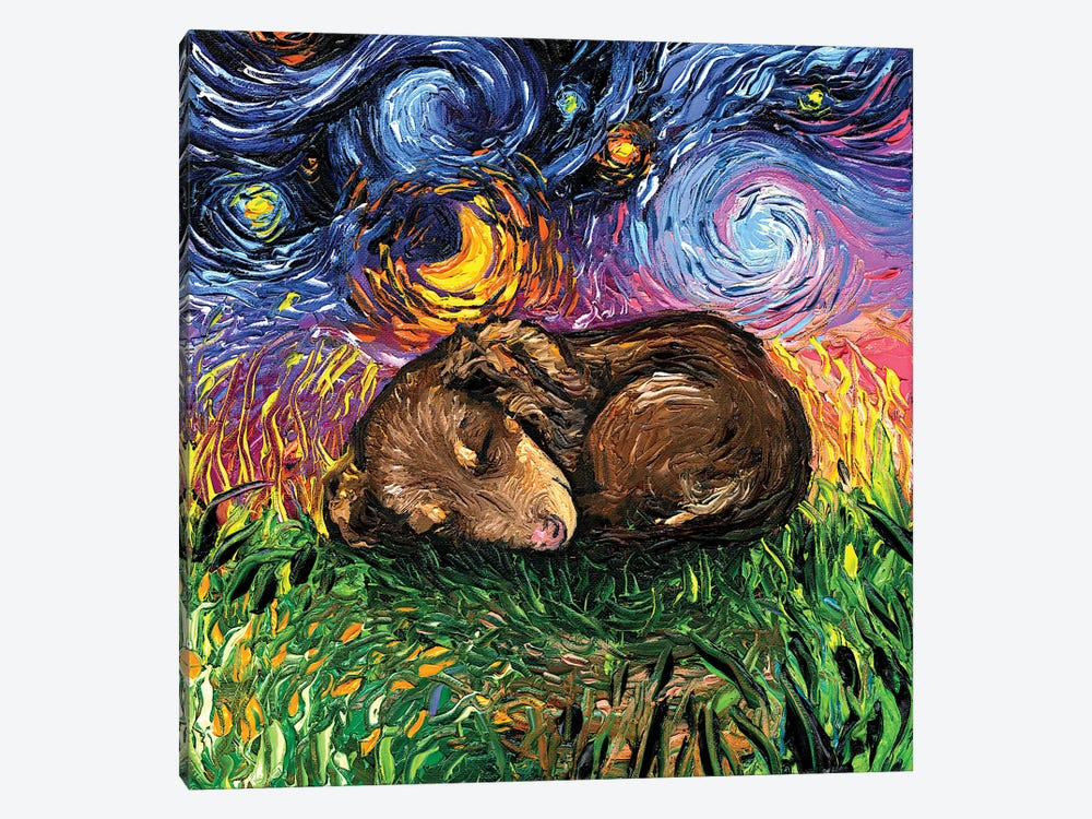 Sleepy Brown Dachshund Pup Night by Aja Trier 1-piece Canvas Art